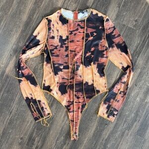 🧯🔥NWOT Distressed Tie Dye Bodysuit Sz XL🔥🧯